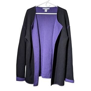 Modern Soul Open Front Black Wool Blend Cardigan w/ Purple Trim Size L